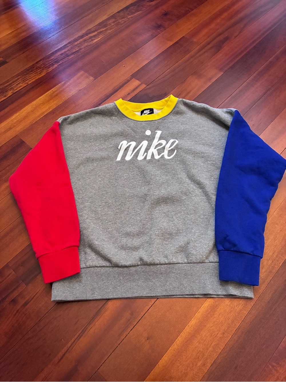 Nike Women’s Color-block Crewneck Sweatshirt- Gray,  Red & Blue Sleeves Small